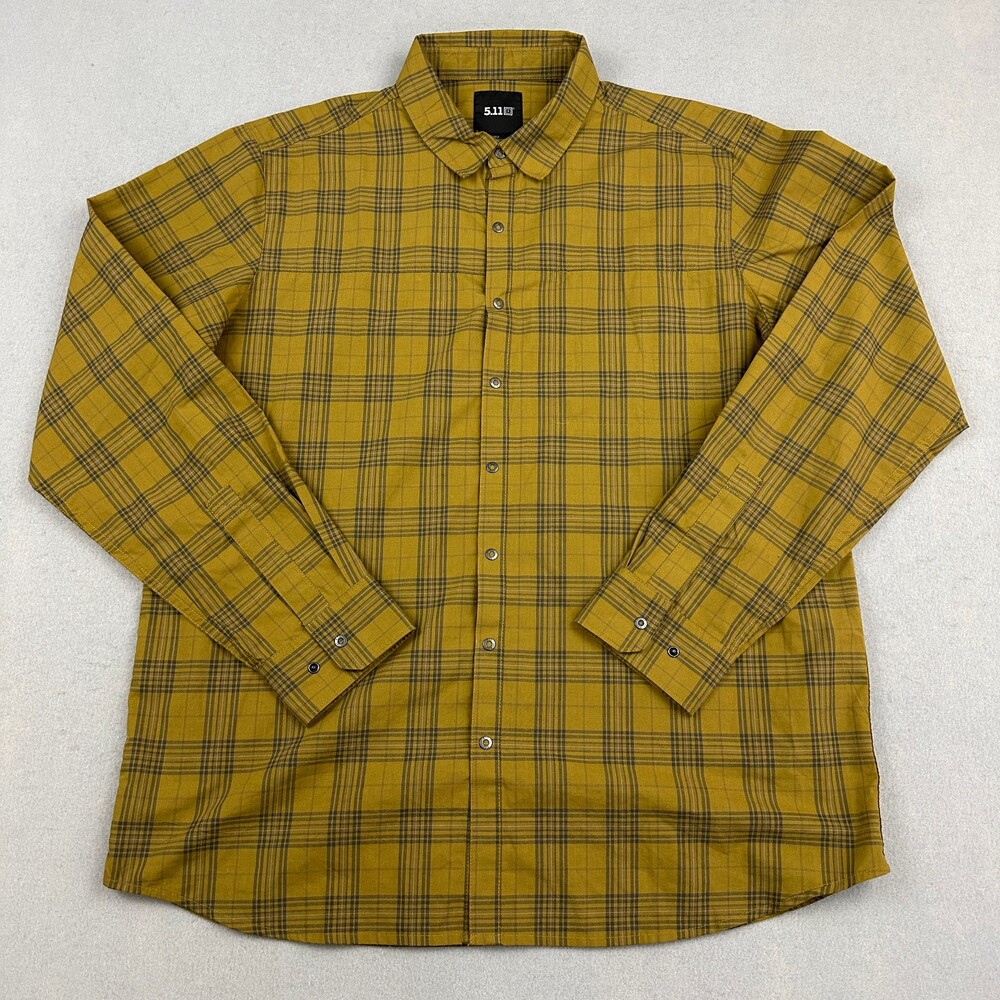 5.11 Tactical Shirt Men Large Mustard Yellow Plaid Long Sleeve Snap Button L